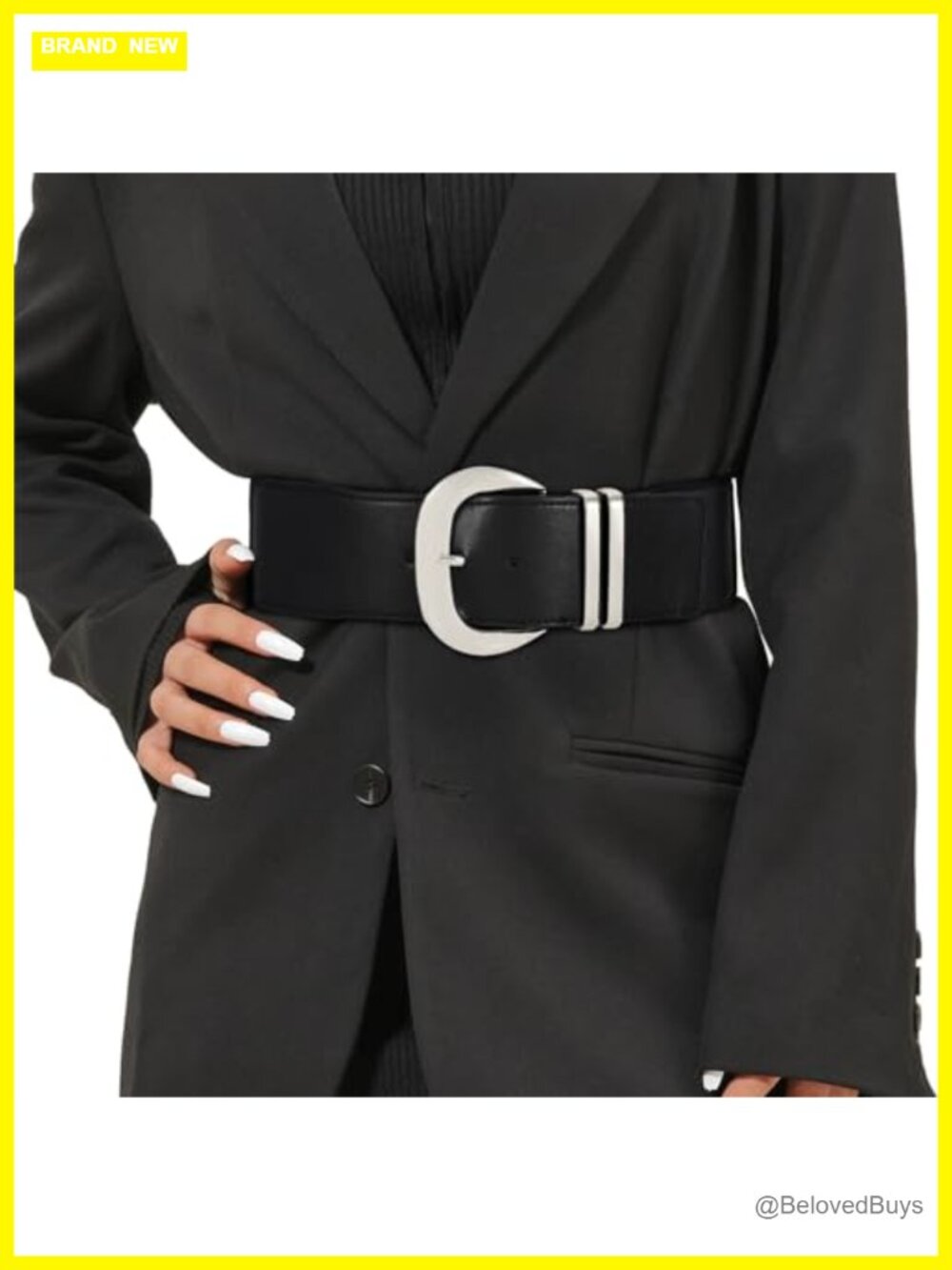 Women's Wide Elastic Belt Stretchy Faux Leather Waistband Buckle Dress Belt
